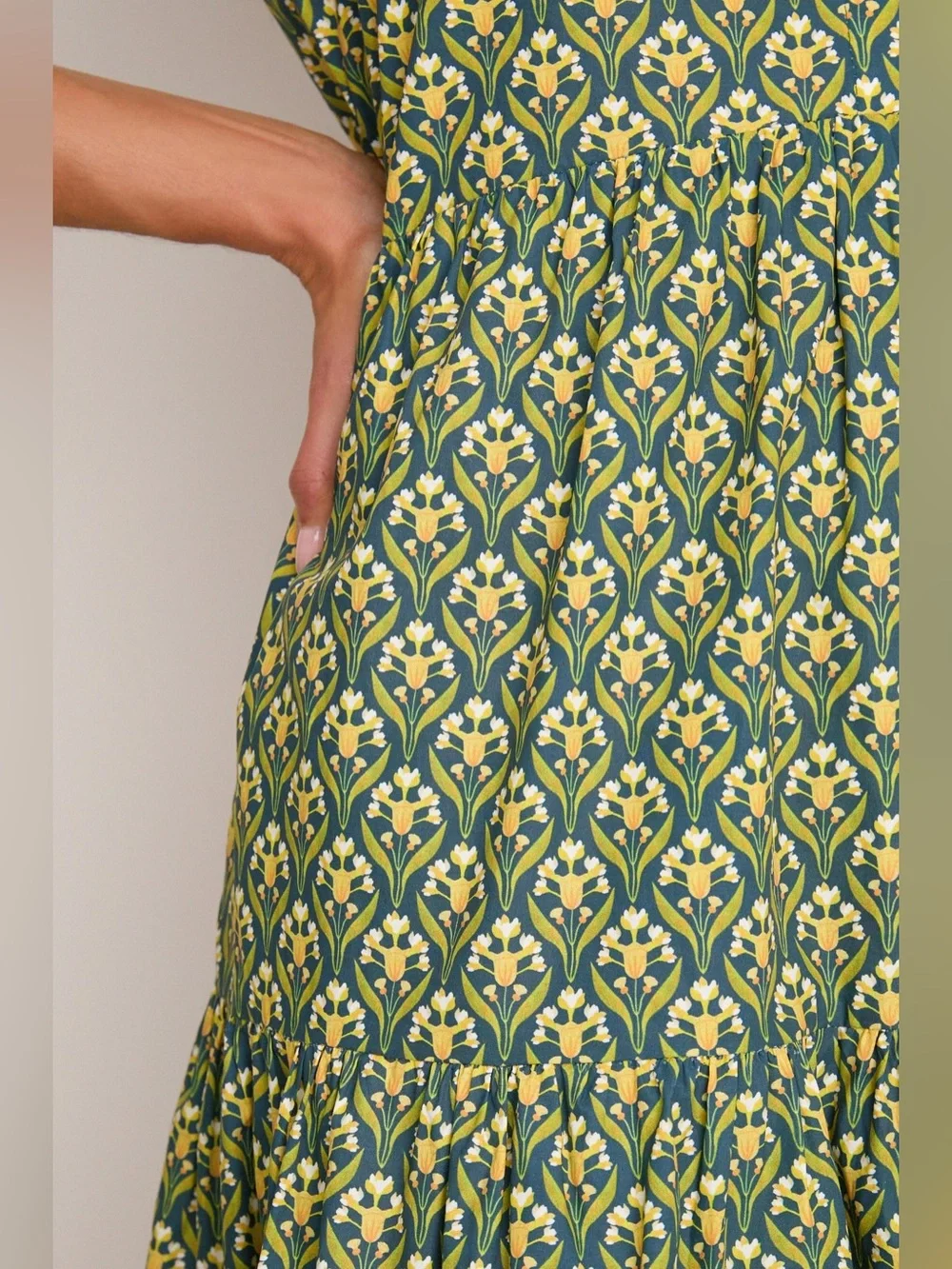 Hyacinth House Forrest Green Bennett Maxi Dress Women's Peasant Tiered